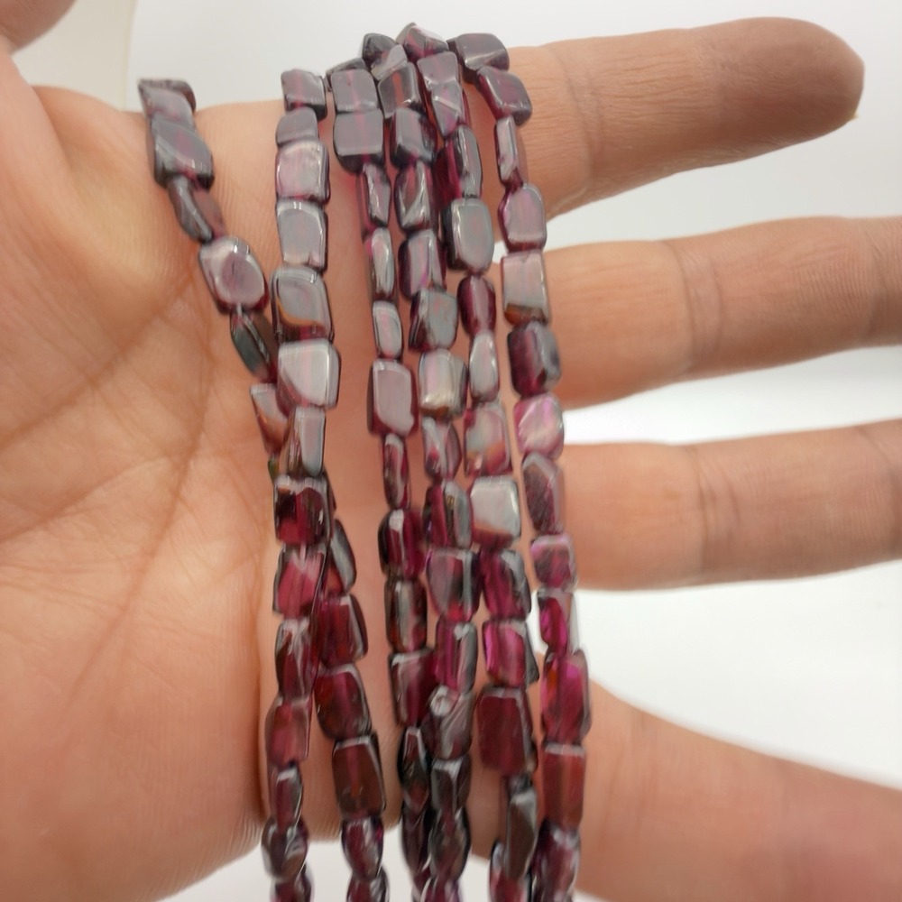 Vintage 925 Sterling Silver Garnet Gemstone Necklace 3 Strand Bead Free Form 17"